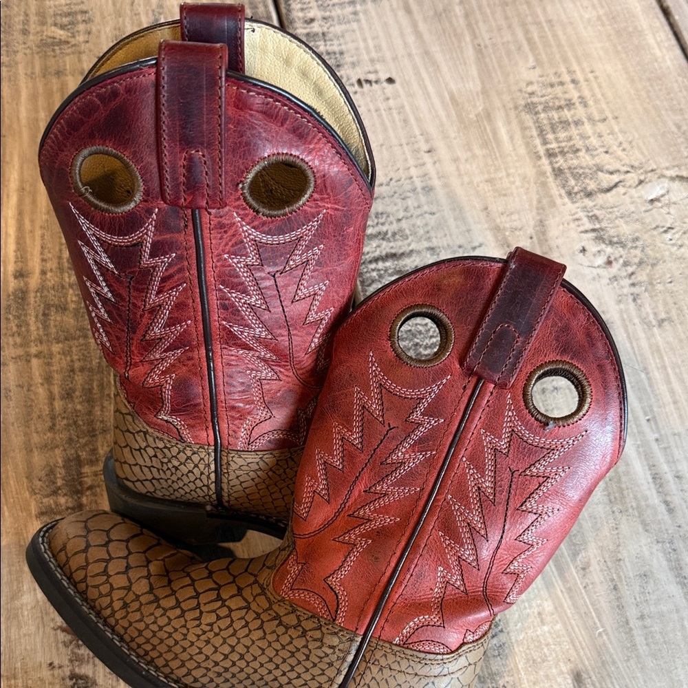 Kids Two-Tone Brown and Red Pull-On Western Boots - Picture 9 of 16